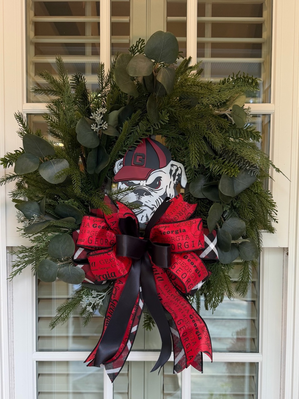 University Bulldog-Themed Holiday Wreath in Red & Black